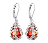 Eusense Tree of Life Earrings for Women with Ruby Family Tree Earring Teardrop Dangle Earrings Jewelry Gift for Women Wife Daughter
