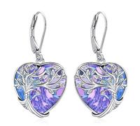 Eusense Tree of Life Earrings in 925 Sterling Silver with Amethyst Heart Nature Inspired Dangle Earrings, Jewelry Gift for Women Daughter Mother