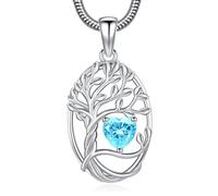 Eusense Tree of Life Necklace Birthstone March Pendant Copper Heart Necklace Tree Life Pendant Jewelry Gift for Women Ladies Girls