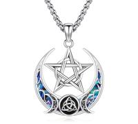 Eusense Triple Moon Goddess Necklace in 925 Sterling Silver with Pentagram Pendant Wiccan Ritual Jewelry Pagan Amulet Gift for Women