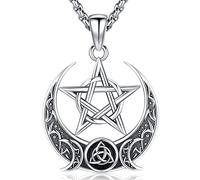Eusense Triple Moon Goddess Necklace Pentagram Pendant 925 Sterling Silver Celtic Knot Pentacle Amulet Wiccan Jewellery Gift for Men Women