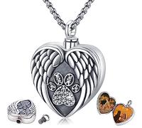 Eusense Urn Necklace for Ashes, 925 Sterling Silver Cremation Jewellery for Dog Ashes, Paw Memorial Jewelry That Holds Pictures