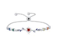EUSJ 925 Sterling Silver Bracelet Beautiful Rose Flower Bracelet Rainbow Crystal White Gold Plated Adjustable Bracelet Anniversary Valentine's Day Party for Women