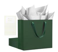 EUSOAR Darkgreen Gift Bags Set - 10 Pack 32x11.5x28cm L Present Bags with 10 White-gold Greeting Cards, 20 Silver Tissue Paper - Multipack for Present Wrapping - Large Paper Bag with Handles