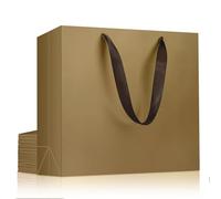 EUSOAR Gold Gift Bag - 10pcs Wrapping Bags - L 32x11.5x28cm Large for Presents - 230GSM Paper Carrier With Brown Handles - Party Bags for Birthday Shopping