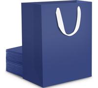 EUSOAR Navy Blue Gift Bags - 20 PCS Pack 230GSM Thick Navy Blue Paper Bags for Presents - Dark Blue Shopping Carrier Bag with Handles M 7x3x11 inch - Medium Party Bags for Men Boy Birthday