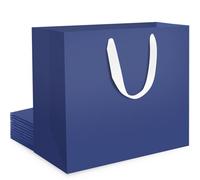 EUSOAR Navy Gift Bags Large - 10 PCS Pack 230GSM Thick Paper Bag for Presents - Dark Blue Shopping Carrier With Handles L 12x4x11 Inch - Big Party Bags for Men Boy Birthday
