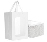 EUSOAR Paper Bags with Handles - 20 Packs Gift Bags Multipack - 18x13x25cm Transparent Window Shopping Bags - 210GSM Present Carrier Handle Bags - White Kraft Paper Bags for gifts