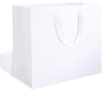 EUSOAR White Gift Bags - 10 PCS Plain White Paper Bag for Present - White Cardboard Bags with Handles L 12x4x11 inch - 230GSM White Big Paper Bags Multipack - Large Shopping Carrier Bags