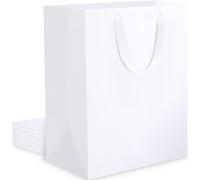 EUSOAR White Paper Bags - 10PCS 250GSM Kraft Plain White Paper Bag 20x10x28cm - Medium Gift Wrapping Bags for Mother's Day Christmas Wedding Graduation Birthday Party Present