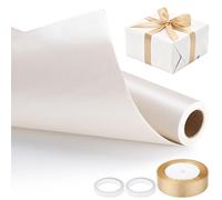EUSOAR Wrapping Paper Roll - 1 Cream White Gift Wrap Roll, 1 Gold Bow Ribbon, 2 Double Sided Tapes - 43cm x 10m Pearly Lustre White Gift Wrapping Paper for Wedding Bouquet Floral
