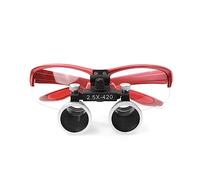 EUSTOMA 2.5X Loupes Head Magnifier Binocular 2 Clips Replaceable Frame Anti Slip Optical Glasses Angle Adjustable for Lab DY-117-2.5X (Red)