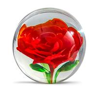 EUSTUMA Glass Flower Paperweight Figurine For Desk Give Them A Gift From The Person You Love Garden Decoration (Orange)