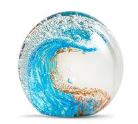 EUSTUMA Hand Blown Glass Figurines Ball Ocean Waves,Office Paperweight Glass for Desk,Home Decor Collectible,Aquarium Decor,Office Decor Ocean Lovers (Blue)