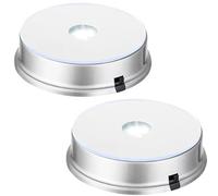 EUSTUMA LED Light Base Display Stand,Lighted Up Stand Color Changing Small LED for 3D Glass Crystal Art,Holiday Party Decoration. (B-Silver-White Light-2PCS, White Light)