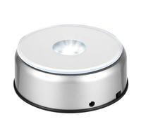 EUSTUMA Rotating LED Display Base Colorful Light Crystal Display Base Stand,Lighted Up Stand Color Changing Small LED for 3D Glass Crystal Art,Holiday Party Decoration. (A-Silver-White Light)