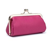 EutDett Lipstick Case with Mirror, Genuine Leather Lipstick Holder for Purse - Kiss Lock Cosmetic Bag Portable Mini Makeup Pouch for Women, Small Travel Makeup Organizer, Rose, Small Cosmetic Bag for