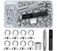 EuTengHao 100 Sets Grommet Kit Metal Eyelets Sets 1/2 Inch with Install Grommets Tool Kit for Clothes Shoes Bags Leather Jeans DIY Crafts (Silver)