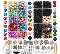 EuTengHao 1146Pcs Lava Round Loose Marble Beads in Ink Patterns with Spacer Beads Pendants for Adult DIY Bracelet Necklace Earring Jewelry Making Crafts