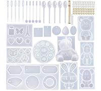 EuTengHao 132Pcs Animal Silicone Molds DIY Resin Casting Kit - 4 Bears, 3D Bear, Rabbit, Cat Paw, Necklace Pendant, Eiffel Tower, Crystal Resin Molds