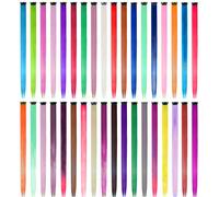 EuTengHao 36 Packs Colored Clip in Hair Extensions 22'' Colorful Straight Hair Extensions Clip in for Women and Kids Multi-Colors Party Highlights Streak Synthetic Hairpieces (36 Colors Set)