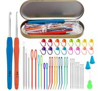EuTengHao 65Pcs Assorted Yarn Needles Set, Bent Tapestry Needle Big Eye Blunt Knitting Needles Weaving Darning Needles Crochet Hooks with Stitch Markers with Storage Box for Knitting Crochet Sewing