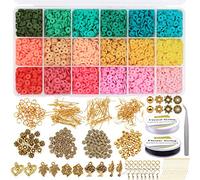 EuTengHao 6655Pcs Flat Ceramic Beads Round Polymer Clay Spacer Beads for Jewelry Making Bracelets Necklace Earring DIY Craft Kit with Pendant,Jump Rings,Elastic Cord (18 Colors,6mm Beads)