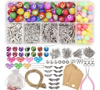 EuTengHao Angel Wing Charms Beads for Jewelry Making Kit, Ink Patterned Stone Beads Kit for Bracelets Keychain Making with Display Cards for Baby Shower Wedding Favors Birthday Gift