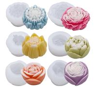 EuTengHao Flower Fondant Silicone Mold 3D Bloom Rose Peony Resin Mold for Wax Scented Candle Soap Craft Making Home Decoration (6 Packs)
