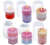 EuTengHao Silicone Cylinder & Hexagon Candle Resin Mold- Reusable, Fashionable & Easy Release for DIY Crafts, Home Decor, Holiday Gifts (6 Packs)