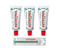 Euthymol Original Toothpaste 75ml x 3 + Tongue Cleaner, No Fluoride, Anti-Plaque, Antibacterial, Cavity Protection, Teeth & Gums Clean and Healthy, Cool Mint Refresh, Daily Oral Enamel Dental Care