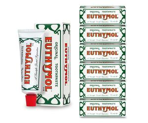 Euthymol Original Toothpaste 75ml x 6, Fluoride Free Anti-Plaque Antibacterial Cavity Teeth Gums Clean Healthy Protection Refresh Daily Oral Enamel Dental Care