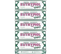 Euthymol Original Whitening Toothpaste 75ml x 5 - Made in Korea - 9.6X Whiter Teeth - Double Action - Fluoride & Vitamin E - Fights Cavities & Gingivitis - Non-GMO, Gluten-Free, Recyclable Packaging