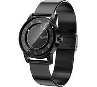 EUTOUR Magnetic Watch for Men, Japanese Quartz Movement, Mirror Black Dial, No Hands Design, 38mm Case, 3ATM Waterproof, Black Spectral Shape Stainless Steel Strap (20mm)