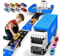 EUTOYZ Transport Truck Toys for 2 3 4 5 6 7 Year Old Boys Gifts, Transport Race Truck Toy Cars for Boys Kids Toys for 3-12 Year Old Boy Birthday Presents Vehicles Toddlers Toy Set with 8 Cars