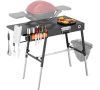 EUTRKei Portable Grill Table for Weber Q1200, Q1000, Q2200, Q2000, Q2400, Griddle Stand for Ninja Woodfire Collection OG700, OG800, OG900 Series, Folding Grill Cart with Caddy for Camping, Travel