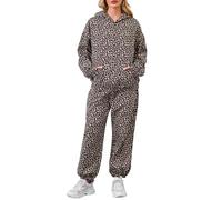 Eutten Camo Sweatsuits for Women Set 2 Piece Camo Hoodies Maple Leaf Print Oversized Sweatshirt Lounge Sets Fall Outfits, Leopard Brown, Medium