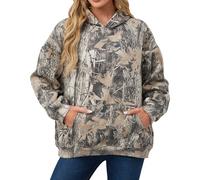 Eutten Womens Camo Hoodies Maple Leaf Print Oversized Hooded Sweatshirt Fleece Pullover Sweatshirts Long Sleeve with Pocket, Dark Green, Medium