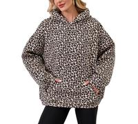Eutten Womens Camo Hoodies Maple Leaf Print Oversized Hooded Sweatshirt Fleece Pullover Sweatshirts Long Sleeve with Pocket, Leopard Brown, Medium