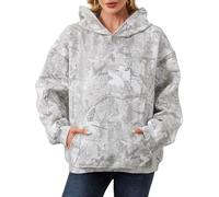 Eutten Womens Camo Hoodies Maple Leaf Print Oversized Hooded Sweatshirt Fleece Pullover Sweatshirts Long Sleeve with Pocket, Tan Grey, XL