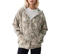 Eutten Womens Camo Zip Up Hoodie Long Sleeve Maple Leaf Print Oversized Hooded Jacket Fleece Full Zip Sweatshirt with Pockets, Khaki Beige, Medium