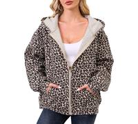 Eutten Womens Camo Zip Up Hoodie Long Sleeve Maple Leaf Print Oversized Hooded Jacket Fleece Full Zip Sweatshirt with Pockets, Brown, S