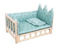 EUTYRG Double-Layer Elevated Wooden Dog Bed with Guardrail and Mattress for Medium/Small Dogs - Ideal for Home Indoor Use75x50x