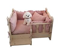 EUTYRG Double-Layer Elevated Wooden Dog Bed with Guardrail and Mattress for Medium/Small Dogs - Ideal for Home Indoor Use 68x48