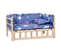 EUTYRG Elevated Wooden Pet Dog Bed with Pine FrameBlueL