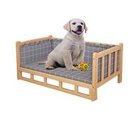 EUTYRG Grey Elevated Dog Bed with Stairs - Wooden Frame Pet Sofa Cot for Puppy/Medium/Large Dogs, Washable Soft Mattress