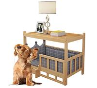 EUTYRG Solid Wood Double-layer Dog Bed with Guardrail and Mattress, Elevated Pet Cot for Small and Medium Dogs & Cats