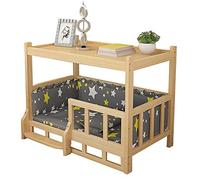 EUTYRG Solid Wood Elevated Pet Bed with Grey Cushion and Fence for Dogs and Cats, Available in 45cm to 120cm Lengths - Perfect