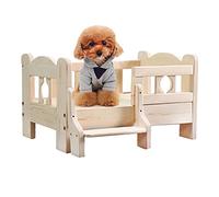 EUTYRG Solid Wood Elevated Pet Bed with Grey Cushion and Fence for Dogs and Cats, Available in 45cm to 120cm Lengths - Perfect