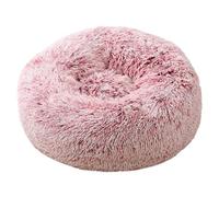 EUTYRG Winter Warm Round Plush Pet Bed for Dogs and Cats - Portable Sleeping Bag with Long Plush Cushion - 50cm Diameter - Rose